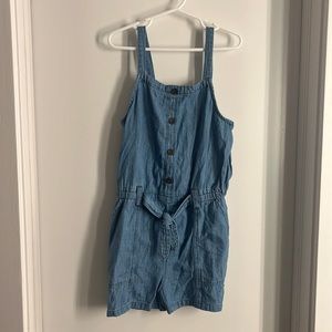 Denim romper shorts with belt